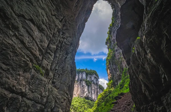 Naturlig Stenig Båge Spricka Och Karst Landskap Wulong National Park — Stockfoto