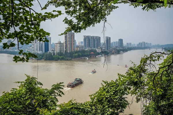 Sommer Udsigt Leshan Beliggende Ved Sammenløbet Min River Dadu Floden - Stock-foto