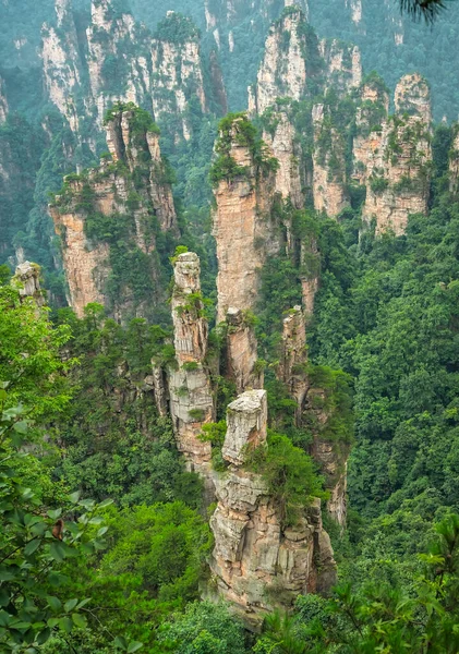 Panoramautsikt Över Stenpelarna Tianzibergen Zhangjiajie Nationalpark Berömd Turistattraktion Wulingyuan Hunanprovinsen — Stockfoto