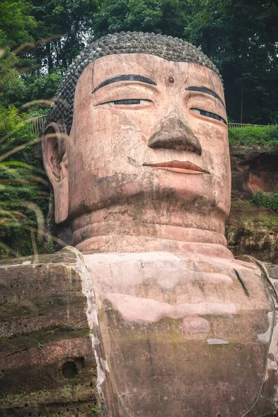 Close Van Het Hoofd Romp Van Giant Leshan Boeddha Een — Stockfoto