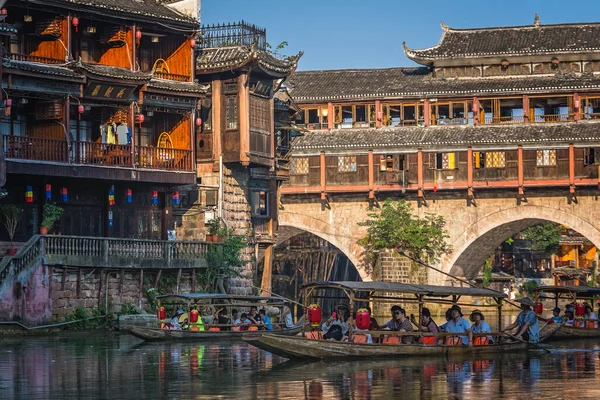 Feng Huang China August 2019 Long Narrow Wooden Pirogue Boats — Stock Photo, Image