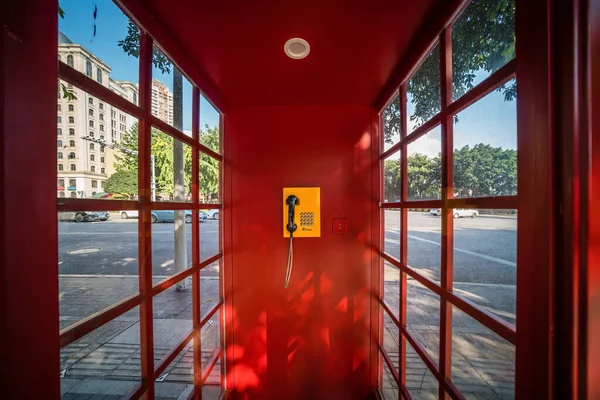 Chongqing China August 2019 Public Phone Red Telephone Booth — Stock Photo, Image