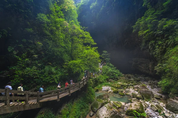 Вулонг Китай Серпень 2019 Туристи Йдуть Дерев Яній Штучній Доріжці — стокове фото