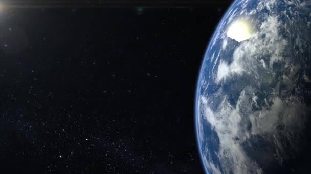 Erde aus dem All. Die Kamera fliegt vorwärts und dreht langsam nach rechts. Sterne funkeln. Flug über die Erde. 4K. Die Erde dreht sich langsam. Realistische Atmosphäre. Volumetrische 3D-Wolken. — Stockvideo