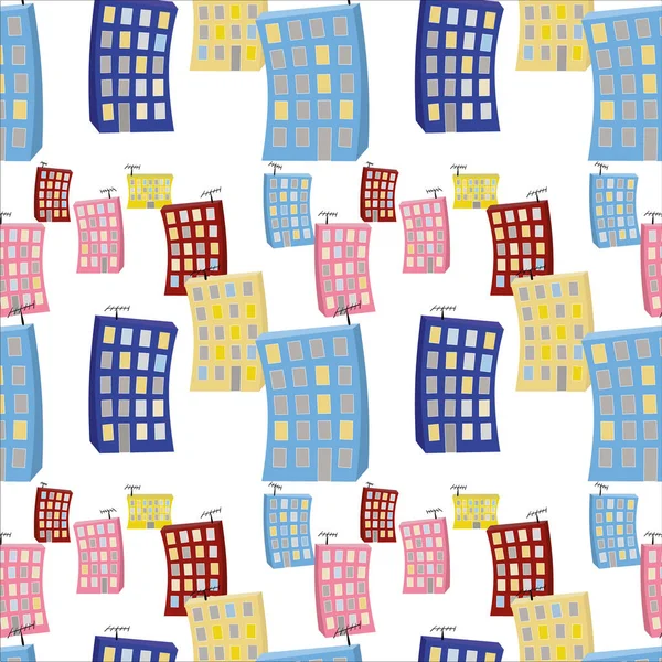 Vector illustration texture of a multi-colored houses of Moscow city districts, seamless pattern, Russia.