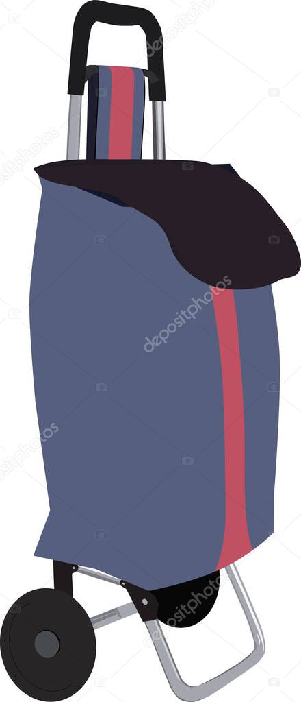 Vector portrait illustration of fabric, male female bag on wheels for heavy shopping for seniors to shop.