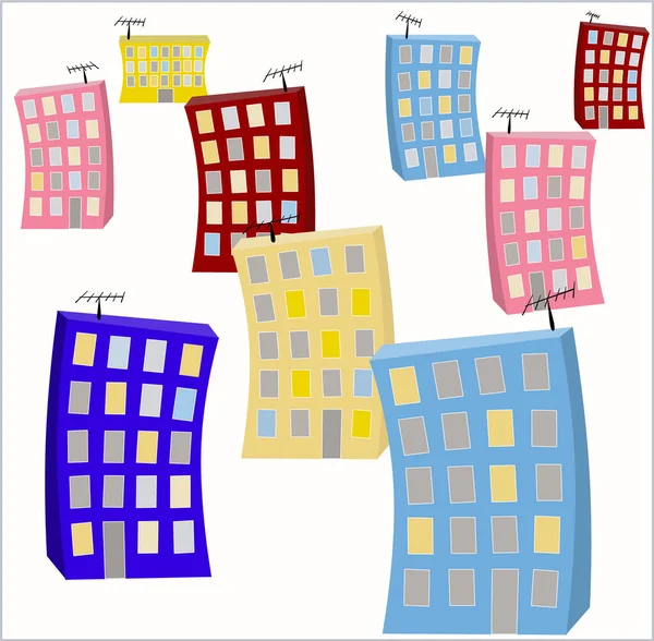 Vector illustration texture of a multi-colored houses of Moscow city districts, seamless pattern, Russia.