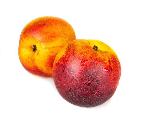 Two Fresh Juicy Bright Colorful Nectarines Two Mouth Watering Sweet — Stock Photo, Image