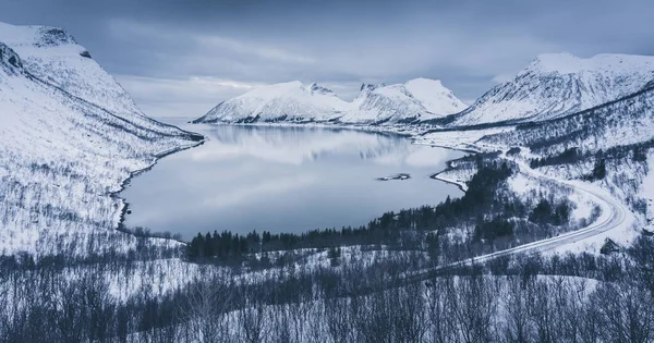 Norveç, Bergsbotn fiyordunda kış akşamı