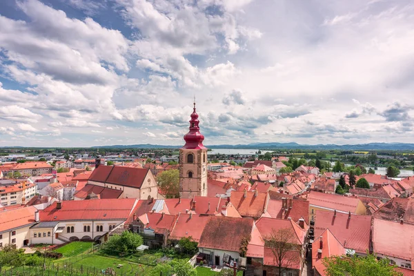 Ptuj, Slovenya - kale terasından eski şehir manzarası