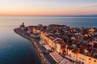 Sloven şehir Piran Hava Panoraması