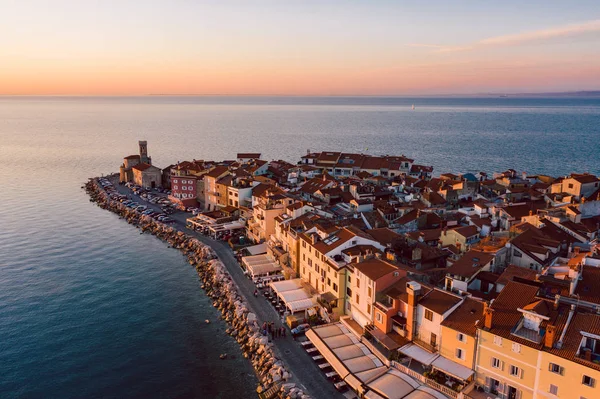 Sloven şehir Piran Hava Panoraması