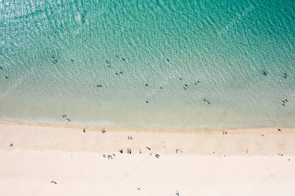 Top down view of people on a beach
