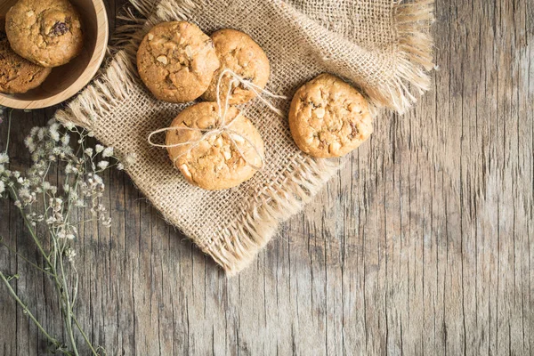 Vista Superior Plano Superior Galletas Sobre Fondo Madera Viejo Galletas — Foto de Stock