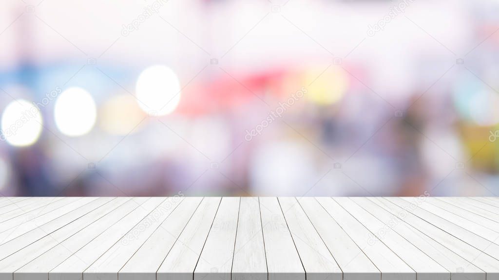 white wood table on blur background