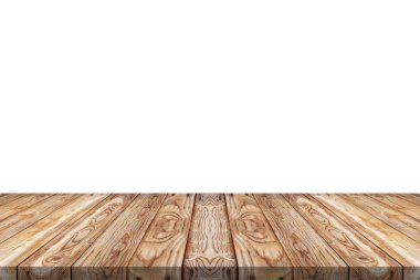 Ahşap masa üstü montajı için beyaz arka plan üzerinde ürün boş