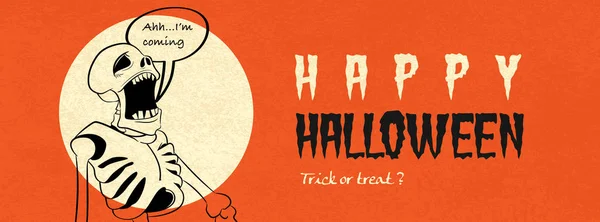 Halloween Vektorbanner Fröhlicher Halloween Hintergrund Mit Skelettcharakter — Stockvektor