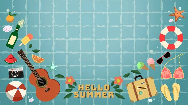 Hallo Sommer Schwimmbad Background Cute Sommer Objekte — Stockvektor