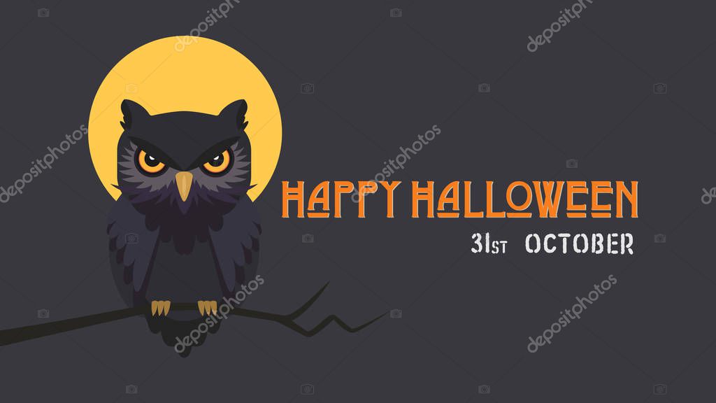 Happy halloween vector background.halloween web banner with owl cartoon character.