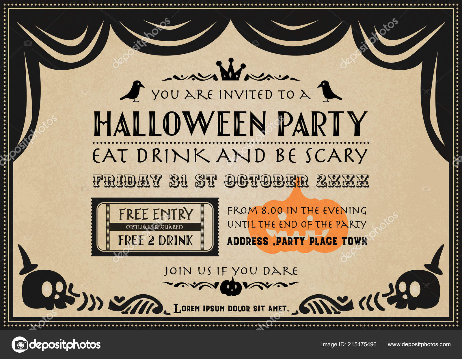 万圣节矢量派对邀请哥特式风格万圣节背景图库矢量图©znap 215475496, image size:1600x1243