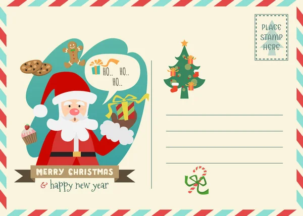 Kellemes Karácsonyi Ünnepeket Boldog Évet Meghívás Mikulás Karakterrel Karácsonyi Postai — Stock Vector
