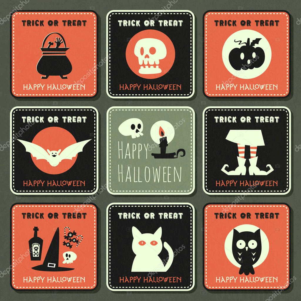 Halloween vector greeting card collection set. Happy halloween banner collection.