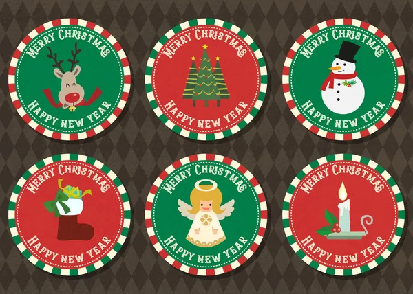 メリー クリスマスと幸せな新年はベクトル バッジ コレクションです クリスマス シンボル コレクションとメリー クリスマス ベクトルのロゴを設定 — ストックベクタ