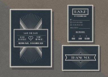 Vintage vector wedding invitation template set .