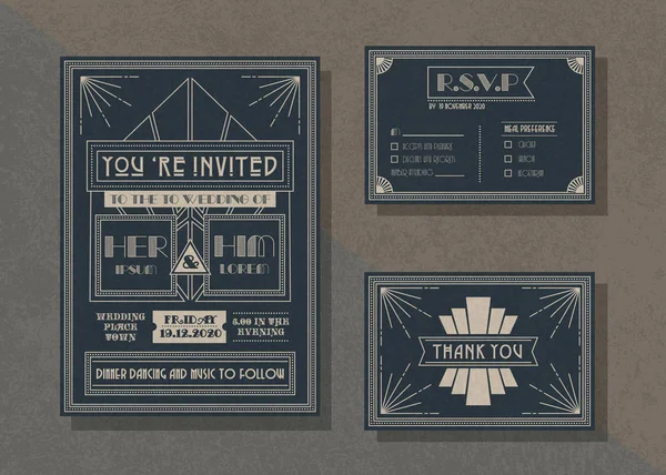 Vintage vector wedding invitation template set . — Διανυσματικό Αρχείο