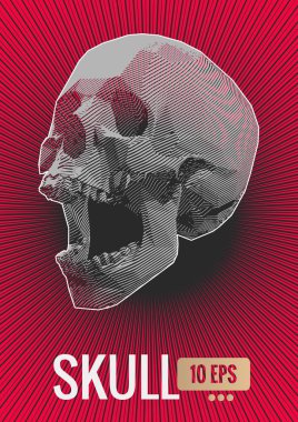 Tek renkli şerit çizgi kafatası illüstrasyon kırmızı Parlatıcı kontur arka plan şeffaf çığlık stilize