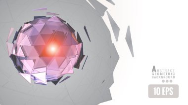 Pembe ve gri poligonal soyut küre kombinasyonuna göre beyaz arka plan üzerinde üçgen şekli grafik şablonu
