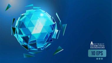 Poligonal soyut üçgen küre kombinasyonu kızdırma koyu mavi uzay arka plan üzerinde