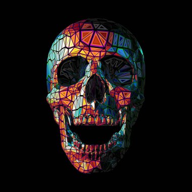 Kabile stili koyu arka plan üzerinde renkli kafatasında stilize düşük poli