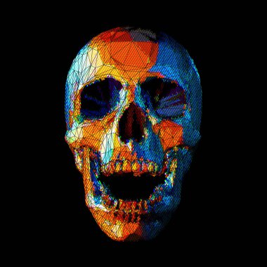 Stilize şerit düşük poli kafatası ile koyu arka plan üzerinde renkli