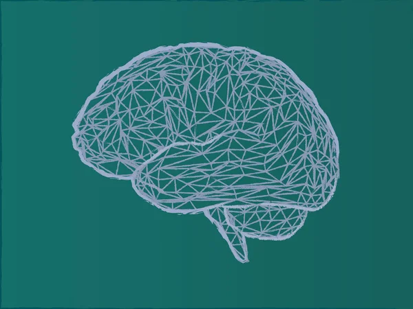 Χαμηλή Poly Wireframe Απεικόνιση Εγκεφάλου Στυλ Ζωγραφικής Φόντο Πράσινο Πίνακα — Διανυσματικό Αρχείο