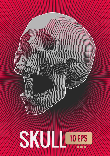 Tek renkli şerit çizgi kafatası illüstrasyon kırmızı Parlatıcı kontur arka plan şeffaf çığlık stilize