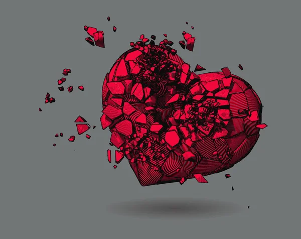 Corazón Roto Rojo Con Pluma Tinta Estilo Dibujo Aislado Sobre — Vector de stock