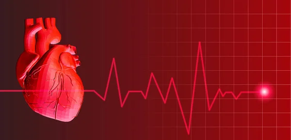 Abbildung Des Roten Menschlichen Herzens Mit Pulsdiagramm Auf Dunklem Hintergrund — Stockvektor
