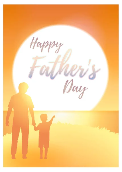 Boldog Apák Napja Üdvözlés Kártya Val Kalligráfia Szöveget Naplemente Táj — Stock Vector