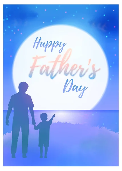 Щасливий День Батька Вітальна Листівка Каліграфічним Текстом Місячному Нічному Пейзажі — стоковий вектор