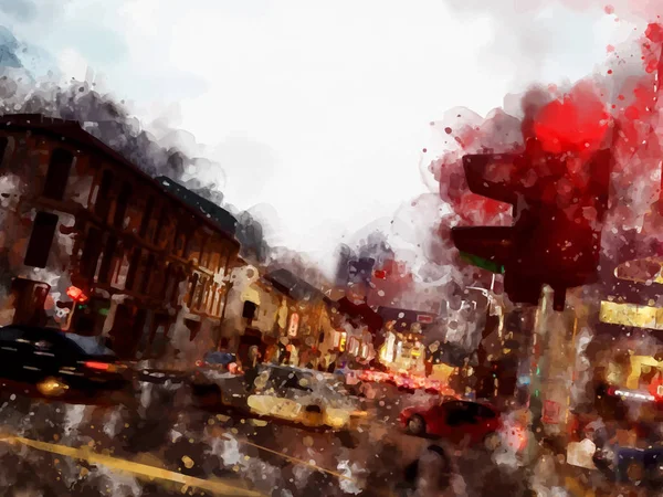Town Street Landskap Vektorillustration Akvarellmålning — Stock vektor