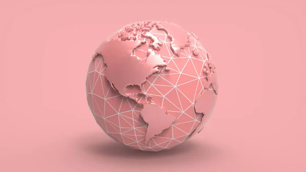 3D rendering low poly earth template on pastel pink background with clipping path for diecut to use in any backdrop