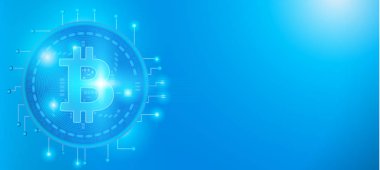 Yumuşak ışık mavi şablon arka plan metin yerleşim yeri olan Bitcoin ve blockchain teknoloji kavramı