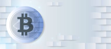 Bitcoin ve blockchain teknoloji kavramı üzerinde metin yerleşim yeri olan beyaz şablon arka plan üzerinde beyaz papercut etkisi