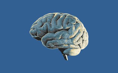 Renkli aydınlatma ve doku gölge illüstrasyon izole mavi colortone arka plan üzerinde çizim beyin