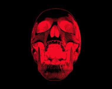 Siyah arka plan üzerine oyma negatif kırmızı kafatası illüstrasyon çığlık