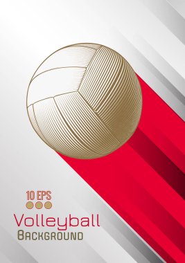 Voleybol topu ve gölge alan illüstrasyon kırmızı renk çizgili beyaz zemin üzerine oyma