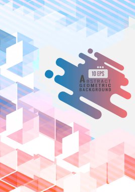 Metin arka planı için boş yer şekli ile çizgili mavi ve kırmızı renk tonu geometrik küp grafik şablonu