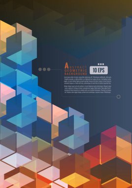 Geometrik küp multi renk tonu koyu gri arka plan üzerinde metin için boş alan ile çizgili grafik şablonu