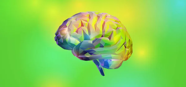 Πολύχρωμο πολυγωνικό εγκέφαλο απομονώνεται σε ανοιχτό πράσινο BG — Διανυσματικό Αρχείο